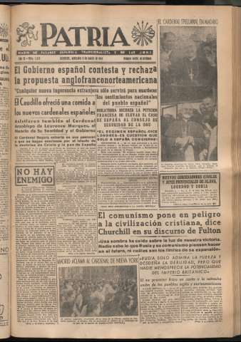 'Patria : diario de Falange Española Tradicionalista y de las J.O.N.S.' - Año XI Número 2879 - 1946 marzo 6