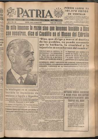 'Patria : diario de Falange Española Tradicionalista y de las J.O.N.S.' - Año XI Número 2881 - 1946 marzo 8