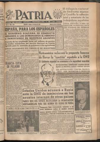 'Patria : diario de Falange Española Tradicionalista y de las J.O.N.S.' - Año XI Número 2882 - 1946 marzo 9