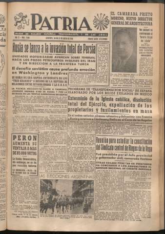 'Patria : diario de Falange Española Tradicionalista y de las J.O.N.S.' - Año XI Número 2886 - 1946 marzo 14