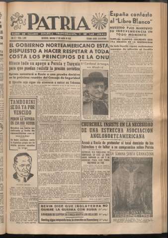 'Patria : diario de Falange Española Tradicionalista y de las J.O.N.S.' - Año XI Número 2889 - 1946 marzo 17