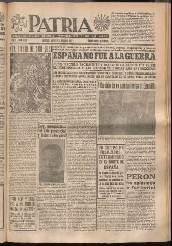 'Patria : diario de Falange Española Tradicionalista y de las J.O.N.S.' - Año XI Número 2900 - 1946 marzo 19