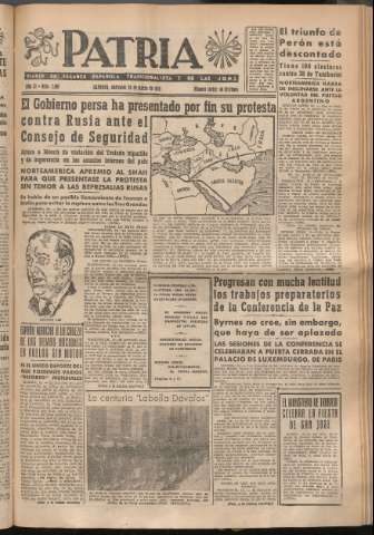 'Patria : diario de Falange Española Tradicionalista y de las J.O.N.S.' - Año XI Número 2901 - 1946 marzo 20