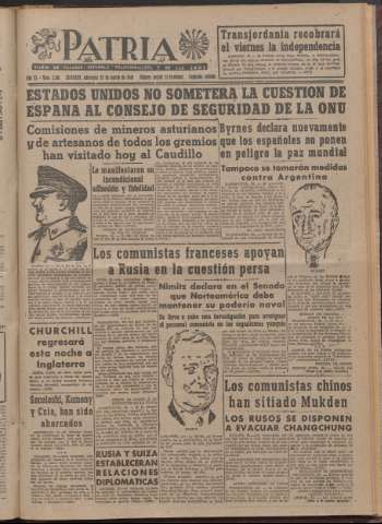 'Patria : diario de Falange Española Tradicionalista y de las J.O.N.S.' - Año XI Número 2ed_2901 - 1946 marzo 20