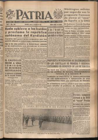 'Patria : diario de Falange Española Tradicionalista y de las J.O.N.S.' - Año XI Número 2902 - 1946 marzo 21