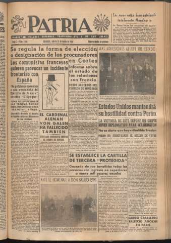 'Patria : diario de Falange Española Tradicionalista y de las J.O.N.S.' - Año XI Número 2904 - 1946 marzo 23