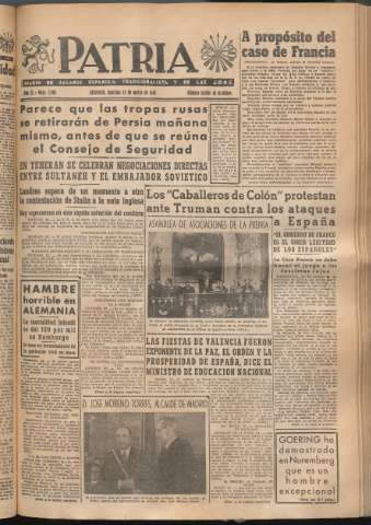 'Patria : diario de Falange Española Tradicionalista y de las J.O.N.S.' - Año XI Número 2905 - 1946 marzo 24