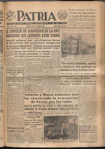 'Patria : diario de Falange Española Tradicionalista y de las J.O.N.S.' - Año XI Número 2906 - 1946 marzo 26