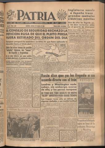 'Patria : diario de Falange Española Tradicionalista y de las J.O.N.S.' - Año XI Número 2907 - 1946 marzo 27
