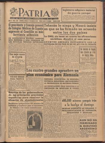 'Patria : diario de Falange Española Tradicionalista y de las J.O.N.S.' - Año XI Número 2ed_2907 - 1946 marzo 27
