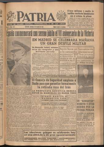 'Patria : diario de Falange Española Tradicionalista y de las J.O.N.S.' - Año XI Número 2911 - 1946 marzo 31