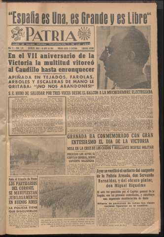 'Patria : diario de Falange Española Tradicionalista y de las J.O.N.S.' - Año XI Número 2ed_2911 - 1946 abril 1
