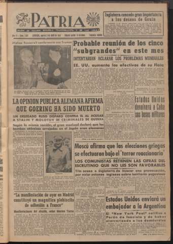 'Patria : diario de Falange Española Tradicionalista y de las J.O.N.S.' - Año XI Número 2ed_2912 - 1946 abril 2