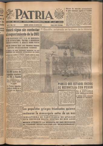 'Patria : diario de Falange Española Tradicionalista y de las J.O.N.S.' - Año XI Número 2913 - 1946 abril 3