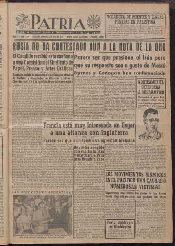 'Patria : diario de Falange Española Tradicionalista y de las J.O.N.S.' - Año XI Número 2ed_2913 - 1946 abril 3