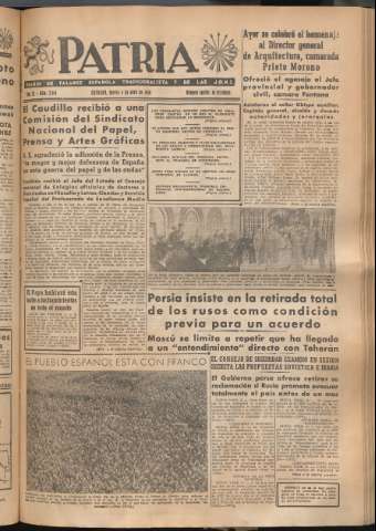 'Patria : diario de Falange Española Tradicionalista y de las J.O.N.S.' - Año XI Número 2914 - 1946 abril 4