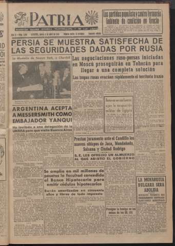 'Patria : diario de Falange Española Tradicionalista y de las J.O.N.S.' - Año XI Número 2ed_2914 - 1946 abril 4
