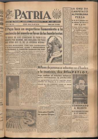 'Patria : diario de Falange Española Tradicionalista y de las J.O.N.S.' - Año XI Número 2915 - 1946 abril 5