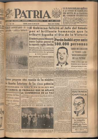 'Patria : diario de Falange Española Tradicionalista y de las J.O.N.S.' - Año XI Número 2916 - 1946 abril 6