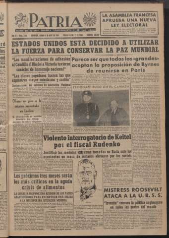 'Patria : diario de Falange Española Tradicionalista y de las J.O.N.S.' - Año XI Número 2ed_2916 - 1946 abril 6