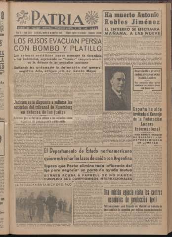'Patria : diario de Falange Española Tradicionalista y de las J.O.N.S.' - Año XI Número 2ed_2918 - 1946 abril 9