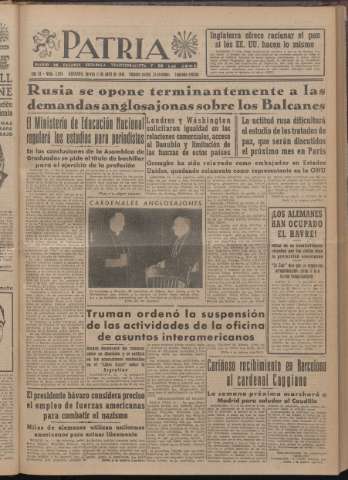 'Patria : diario de Falange Española Tradicionalista y de las J.O.N.S.' - Año XI Número 2ed_2920 - 1946 abril 11