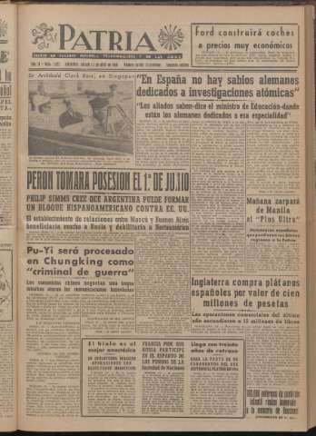 'Patria : diario de Falange Española Tradicionalista y de las J.O.N.S.' - Año XI Número 2ed_2922 - 1946 abril 13