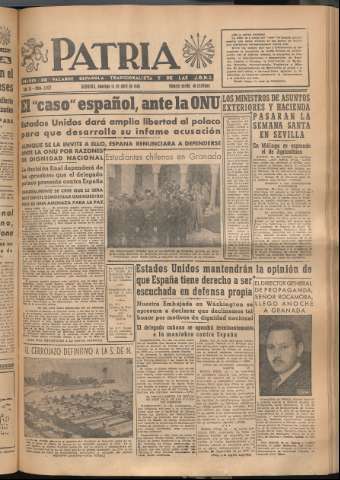 'Patria : diario de Falange Española Tradicionalista y de las J.O.N.S.' - Año XI Número 2923 - 1946 abril 14