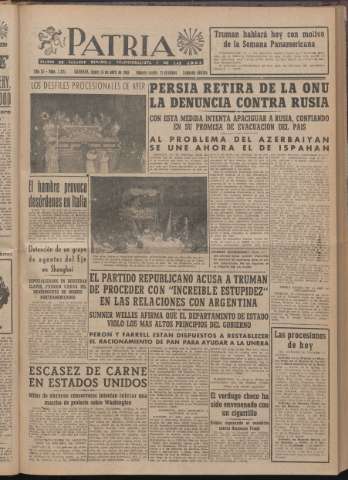 'Patria : diario de Falange Española Tradicionalista y de las J.O.N.S.' - Año XI Número 2ed_2923 - 1946 abril 15