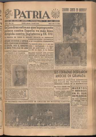 'Patria : diario de Falange Española Tradicionalista y de las J.O.N.S.' - Año XI Número 2925 - 1946 abril 17