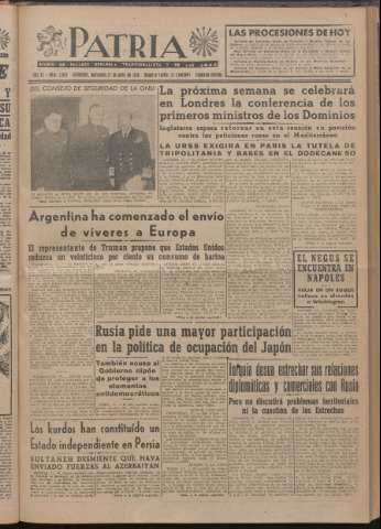 'Patria : diario de Falange Española Tradicionalista y de las J.O.N.S.' - Año XI Número 2ed_2925 - 1946 abril 17