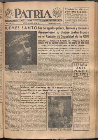 'Patria : diario de Falange Española Tradicionalista y de las J.O.N.S.' - Año XI Número 2926 - 1946 abril 18