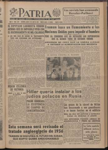 'Patria : diario de Falange Española Tradicionalista y de las J.O.N.S.' - Año XI Número 2ed_2929 - 1946 abril 23