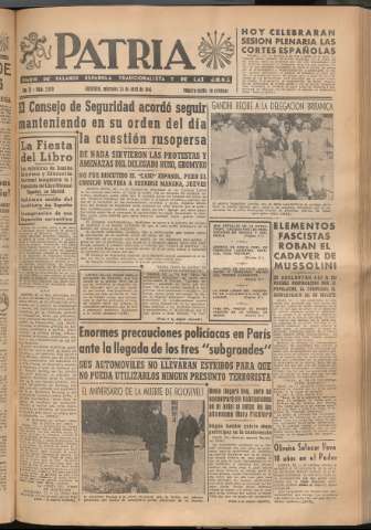 'Patria : diario de Falange Española Tradicionalista y de las J.O.N.S.' - Año XI Número 2930 - 1946 abril 24