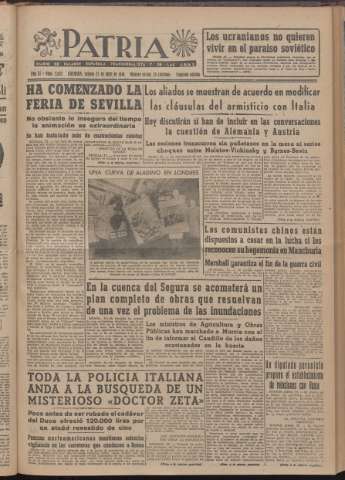 'Patria : diario de Falange Española Tradicionalista y de las J.O.N.S.' - Año XI Número 2ed_2933 - 1946 abril 27