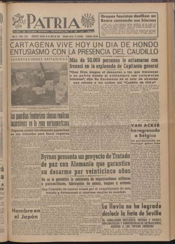 'Patria : diario de Falange Española Tradicionalista y de las J.O.N.S.' - Año XI Número 2ed_2935 - 1946 abril 30