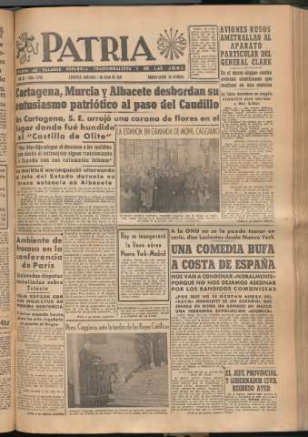 'Patria : diario de Falange Española Tradicionalista y de las J.O.N.S.' - Año XI Número 2936 - 1946 mayo 1