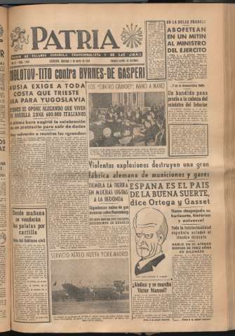 'Patria : diario de Falange Española Tradicionalista y de las J.O.N.S.' - Año XI Número 2940 - 1946 mayo 5
