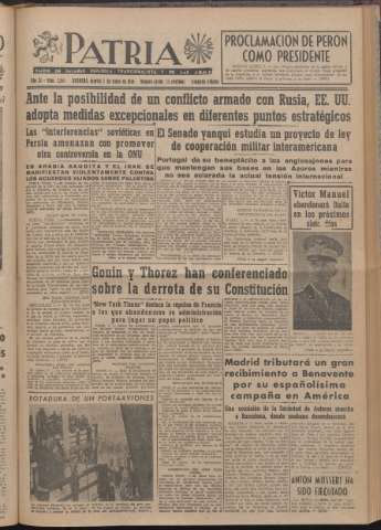 'Patria : diario de Falange Española Tradicionalista y de las J.O.N.S.' - Año XI Número 2ed_2941 - 1946 mayo 7