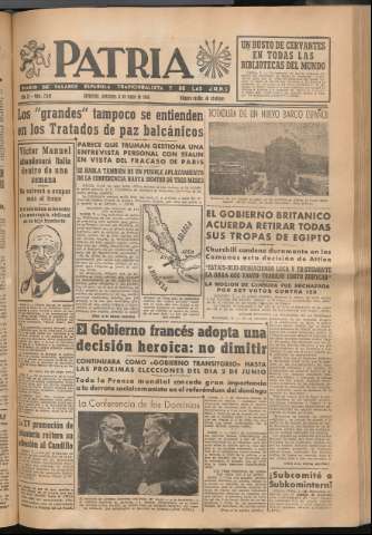 'Patria : diario de Falange Española Tradicionalista y de las J.O.N.S.' - Año XI Número 2942 - 1946 mayo 8