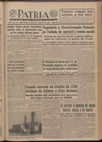 'Patria : diario de Falange Española Tradicionalista y de las J.O.N.S.' - Año XI Número 2ed_2942 - 1946 mayo 8
