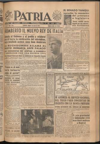 'Patria : diario de Falange Española Tradicionalista y de las J.O.N.S.' - Año XI Número 2945 - 1946 mayo 11