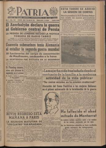 'Patria : diario de Falange Española Tradicionalista y de las J.O.N.S.' - Año XI Número 2ed_2946 - 1946 mayo 13