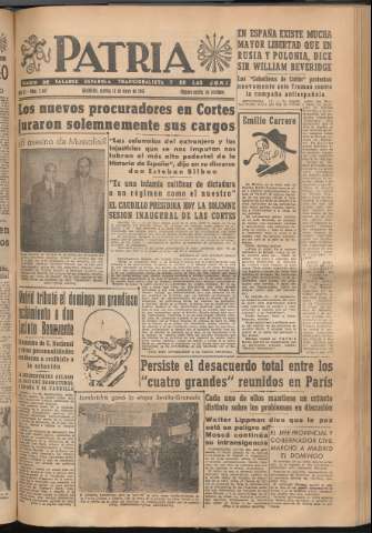 'Patria : diario de Falange Española Tradicionalista y de las J.O.N.S.' - Año XI Número 2947 - 1946 mayo 14