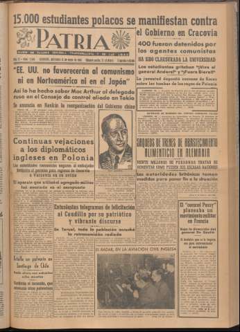 'Patria : diario de Falange Española Tradicionalista y de las J.O.N.S.' - Año XI Número 2ed_2948 - 1946 mayo 15