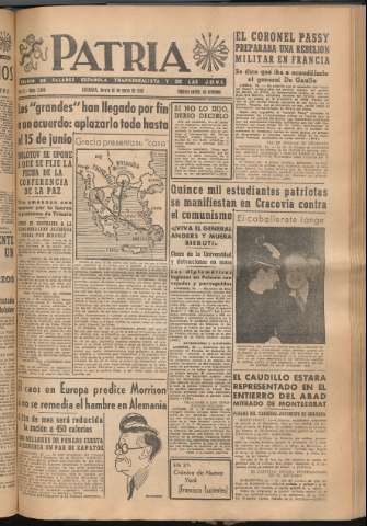 'Patria : diario de Falange Española Tradicionalista y de las J.O.N.S.' - Año XI Número 2949 - 1946 mayo 16