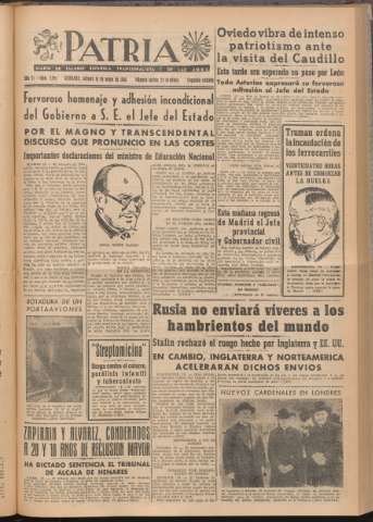 'Patria : diario de Falange Española Tradicionalista y de las J.O.N.S.' - Año XI Número 2ed_2951 - 1946 mayo 18