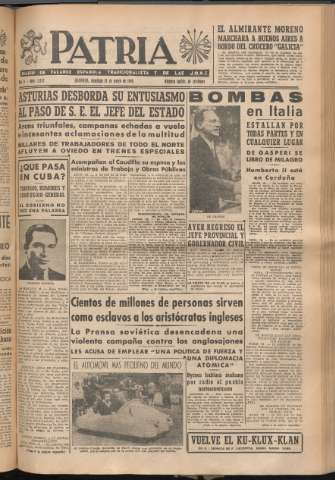 'Patria : diario de Falange Española Tradicionalista y de las J.O.N.S.' - Año XI Número 2952 - 1946 mayo 19