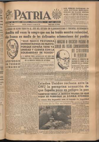 'Patria : diario de Falange Española Tradicionalista y de las J.O.N.S.' - Año XI Número 2954 - 1946 mayo 22