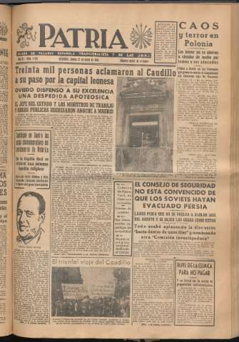 'Patria : diario de Falange Española Tradicionalista y de las J.O.N.S.' - Año XI Número 2955 - 1946 mayo 23